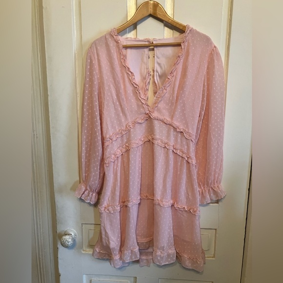 Pink Ruffle Mini Dress - Picture 1 of 7